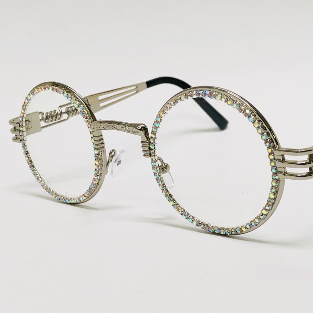 Men Women Sunglasses Silver Clear Lens‎ Fashion Hip Hop New Style Rhine Stone